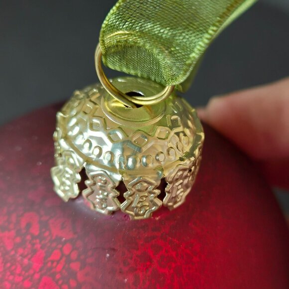 Frontgate Red Crackle Glass Christmas Ornaments Set Of 2 Matte Ball Teardrop 4" - Picture 4 of 6